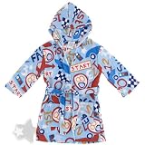Blue Car Hooded Fleece Bath Robe for Toddlers and Boys