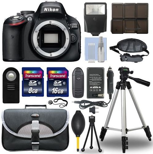 Nikon D5100 16.2 MP Digital SLR Camera Body + Tripod + Transcend 24GB Top Accessory Bundle