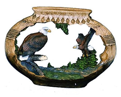 PS 9 Inch Pottery Carving 2 Eagles and Tree Design Collectible Figurine