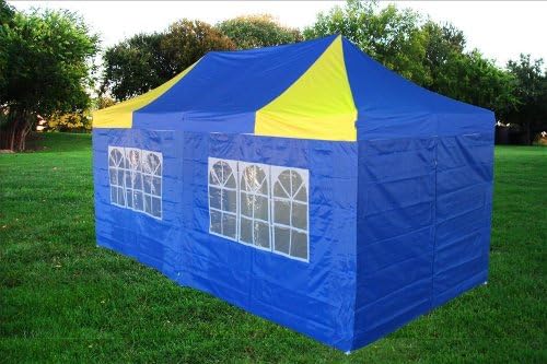 10x20 Pop up 6 Walls Canopy Party Tent Gazebo Ez Blue/Yellow F Model - 2013 Upgraded New Model