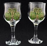Celtic Glass Designs set of 2 Hand Painted Wine Glasses in an Irish Shamrock Design.