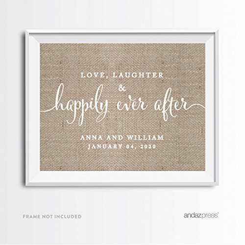Andaz Press Personalized Wedding Party Signs, Country Chic Burlap Print, 8.5×11-inch Wall Art, Poster, Gift, Love, Laughter & Happily Ever After Bride & Groom Names, 1-Pack, Custom Made Any Name Andaz Press Personalized Wedding Party Signs, Country Chic Burlap Print, 8.5×11-inch Wall Art, Poster, Gift, Love, Laughter & Happily Ever After Bride & Groom Names, 1-Pack, Custom Made Any Name