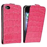 Leather Case compatible with Apple® iPhone® 4 / 4S, Hot Pink Crocodile