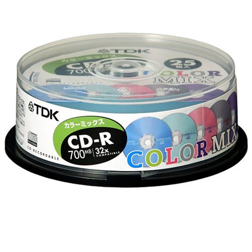 TDK データ用CD-R 700MB 32倍速対応 5色カラーMIXディスク（各色5枚） 25枚ポットケース CD-R80ECMX25PS