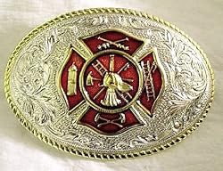 Fireman Silver/gold Plated Enamel Belt Buckle