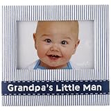 Mud Pie Baby Lil' Buddy Navy Blue Seersucker Fabric Photo Frame, Grandpa's Little Man