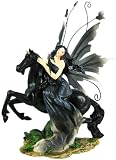 Beautiful Black Winged Fairy On Unicorn Statue