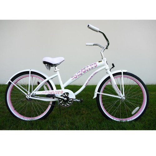 Kids Bikes Pearl White Girls Beach Cruiser 24 inch Extended Frame