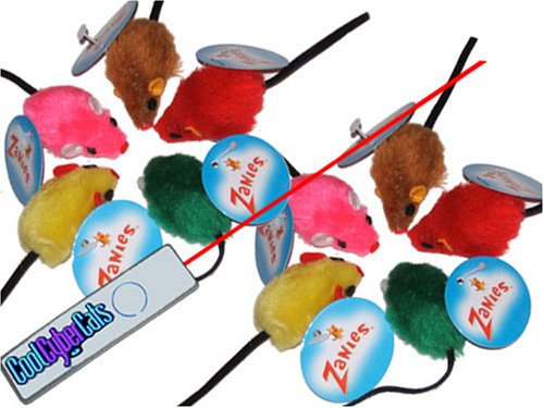 Set of 10 Zanies Rainbow Faux Fur Mice Cat Toys and Cat Laser Pointer Toy