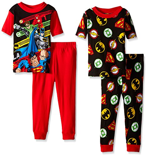 DC Comics Big Boys Justice League Heroes Unite 4-Piece Pajama Set Red/Black 6