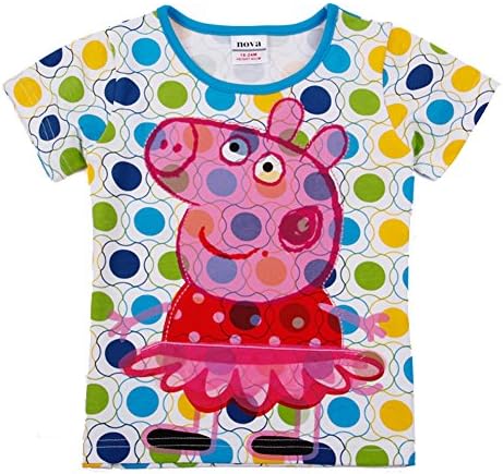 Peppa Pig T Shirt Kids Baby Girls Tunic Top Cartoon Pig Embroidery Summer Short Sleeve Blue T-Shirt