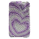 Premium Luxurious Designer Hard Crystal Diamond Snap-on Case for Apple iPod Touch 2, 8GB, 32GB, 64GB - Purple Silver Hearts Diamond Print