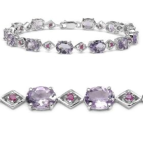 15.00 Carat Genuine Amethyst and Ruby Silver Bracelet by JewelzDirect