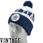 Mitchell & Ness Toronto Maple Leafs White-Navy Blue Cuffed Knit Beanie w/Pom
