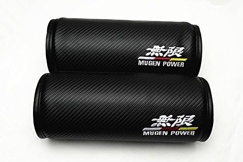 A Set 2 IN 1 Mugen Power Black Carbon Fiber Round Car Neck Pillow Headrest Neck Cushion Electronic Embroidery For Honda Any Car