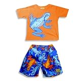 Plaid Fish - Infant Boys 2 Piece Swim Set, Orange, Blue, Light Blue