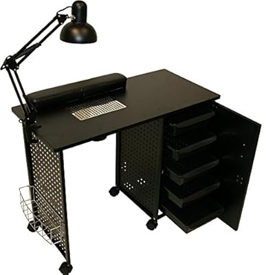 LCL Beauty Black Steel Frame Vented Manicure Nail Table Desk Station Spa Salon Equipment