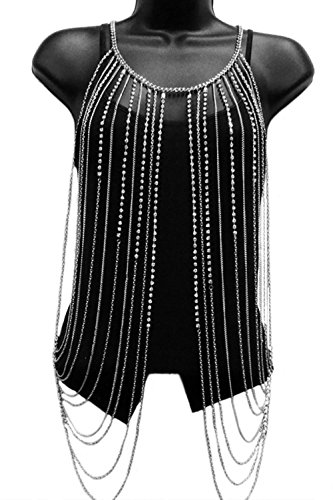 Silvertone with Clear Iced Out Vest Style with Stones Body Chain