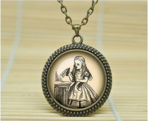 MagicalYeah Alice In Wonderland Necklace Alice In Wonderland Jewelry Alice Pendant Fairytale Necklace Glass Cabochon Necklace A0957