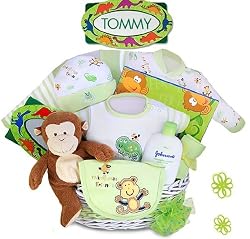"Rainforest Fun" Personalized Baby Gift Basket by Kara Nessian - FREE PERSONALIZATION INCLUDED