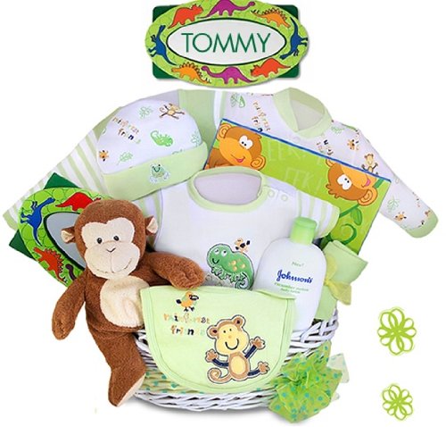 Rainforest Fun Neutral Baby Gift Basket W/personalization