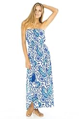 Sexy Strapless Paisley Elasticized   Waistline Summer Rayon Belted Crinkled Slit Evening Dress/Maxi Dress 