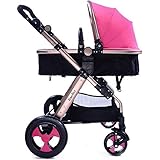 High View Folding Baby Stroller,adopt Non-Pneumatic Tire Wheel, Free Use in Winter to Summer.Easy Replacing Armrest and Eating Tray (Pink)