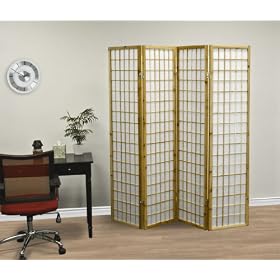 New Natural Wood 4 Panel Folding Shoji Screen Room Divider: Home &amp; Garden