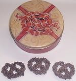 Scott's Cakes 1 lb. Dark Chocolate Covered Pretzel with Chocolate Chips in a Red Bow Tin