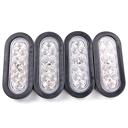 Bright White 6000K Oval 10 LED Clear Lens Backup Reverse Fog Light Bulb Grommet Plug Car Truck Trailer RV UTE UTV Boat Vans (4 pcs)