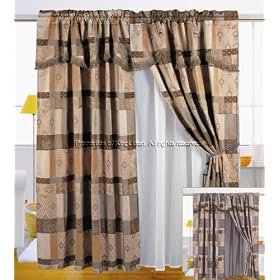 Venice Beige Curtain Set Beige w  Valance Sheer Tassels by KingLinen