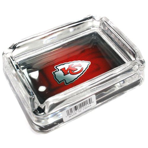 See Kansas City Chiefs Glass Ashtray - Dimensions 3 Inch x 4 Inch - Simulated Black Velvet Botton
