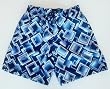 Mens Swim Trunks with Adjustable Elastic Drawstring Waist and Board Short Style Front, 2 Inseam Slit Pockets and Back Tab Patch Pocket. Mesh Lined.Navy Squares Print in Sizes 30-40