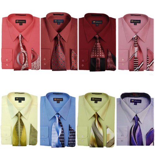 Milano Moda Long Sleeve Dress Shirt With Matching Tie & Handkie SG21