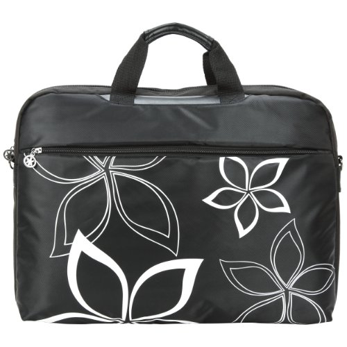 17 Inch Black Flowers Floral Design Laptop Computer Carrying Case Messenger Shoulder Bag Briefcase