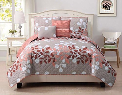5 Pc, FLoral, Orange, Quilt Set, King Size Coverlet, By Karalai Bedding Collection