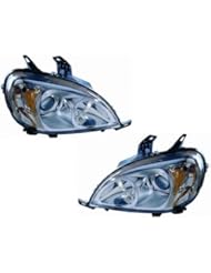 Automotive Parts and Accessories: Mercedes M Class Replacement Headlight Assembly (Euro Projector Type, Chrome Bezel) - 1-Pair - AutoLightsBulbs