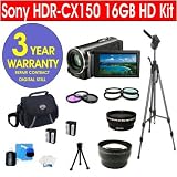 Sony HDR-CX150 16GB HD Handycam¨ Camcorder + .45x Wide Angle Lens + 2X Telephoto Zoom Lens + +1, +2, +4, +10 4 Piece Close Up Macro Kit + 3 Piece Multi-Coated Glass Filter Kit + Extra High Capacity Li-Ion Battery + Deluxe Padded Camcorder Bag + 62 Titanium Anodized Tripod + 6 Piece Accessory Kit + 3 Year Warranty Repair Contract