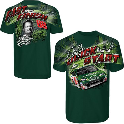 Buy #88 Dale Earnhardt Jr. Amp Green Quick From The Start Fast To The Finish Total Print Tee by Chase Authentics