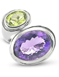 CleverEve Designer Series Italian Style Anticoa Sterling Silver Cocktail Ring w/ Double Oval Genuine Cabochon Amethyst & Peridot