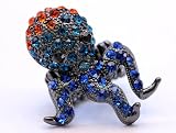 AMI Large Blue Aqua & Red Crystal Covered Octopus Fashion Ring on Unique Beaded Stretch Band Black/Hematite Tone