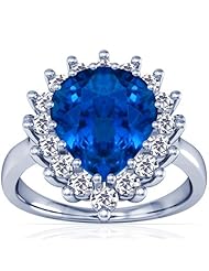 18K White Gold Pear Cut Blue Sapphire Ring With Sidestones