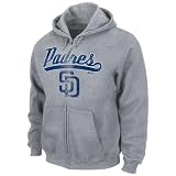 MLB San Diego Padres Long Sleeve Full Zip Hooded Fleece (Steel Heather, Large)