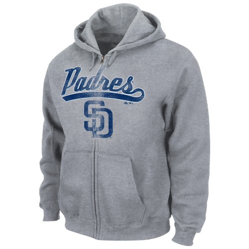 MLB San Diego Padres Long Sleeve Full Zip Hooded Fleece (Steel Heather, Small)