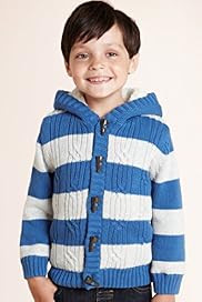 Pure Cotton Faux Fur Striped Hooded Cardigan