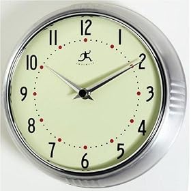 Infinity Instruments Retro Round Metal Wall Clock 9 1/2 Inch Silver-10940/SV