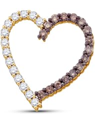 10K Yellow Gold Round Brilliant Cut Channel Set Chocolate Brown and White Diamond Heart Pendant - (1.34 cttw.)