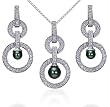 Modern and Chic: Sterling Silver Rhodium Finish Cascading Circles with CZ and Grey Cultured Pearl Pendant Necklace and Earring Set