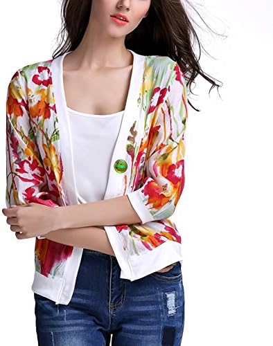 LOCOMO Colorful Floral Blossom Pattern Three Quarter Sleeve Cardigan FFJ048