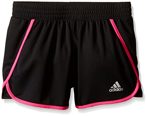 adidas Big Girls' Knit Short 3 Inseam, Black/Shock Pink, Medium/10-12